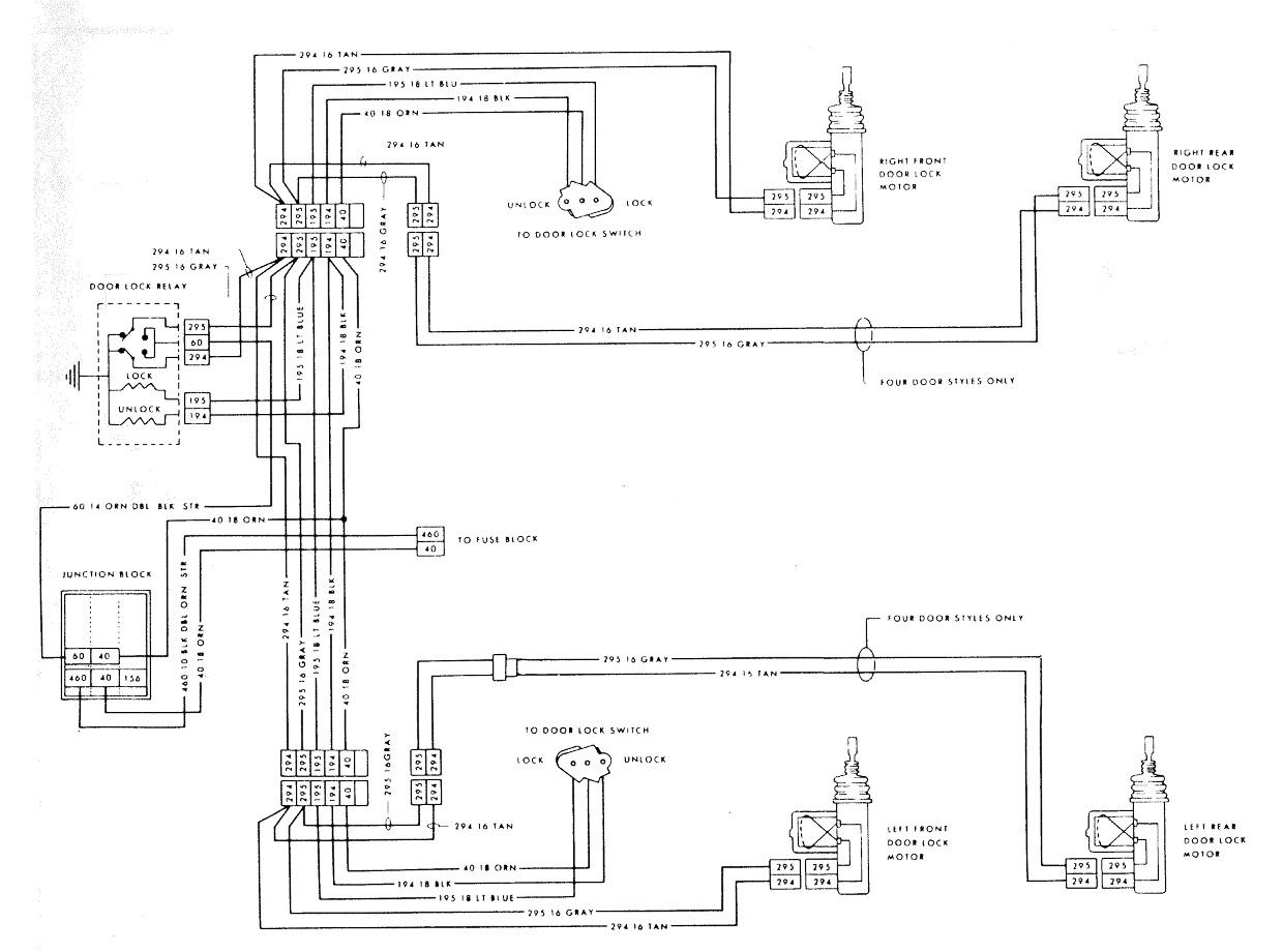 Power Door Locks Wiring Circuit (Except Automatic). 1978