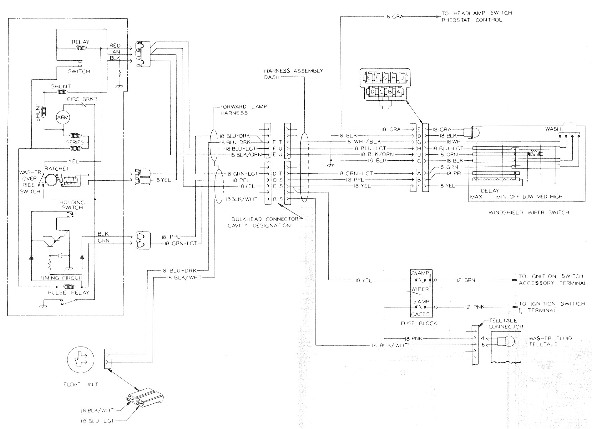 Windshield Wiper Wiring Circuit (Controlled Cycle). 1977-78